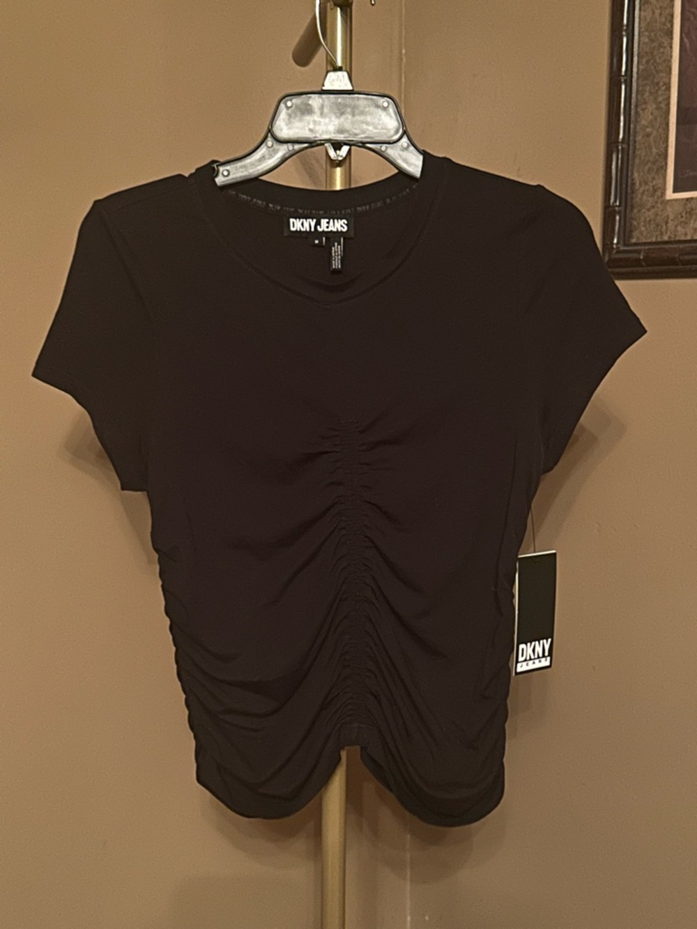 Dkny Black Ruched Front Short Sleeve Tee
